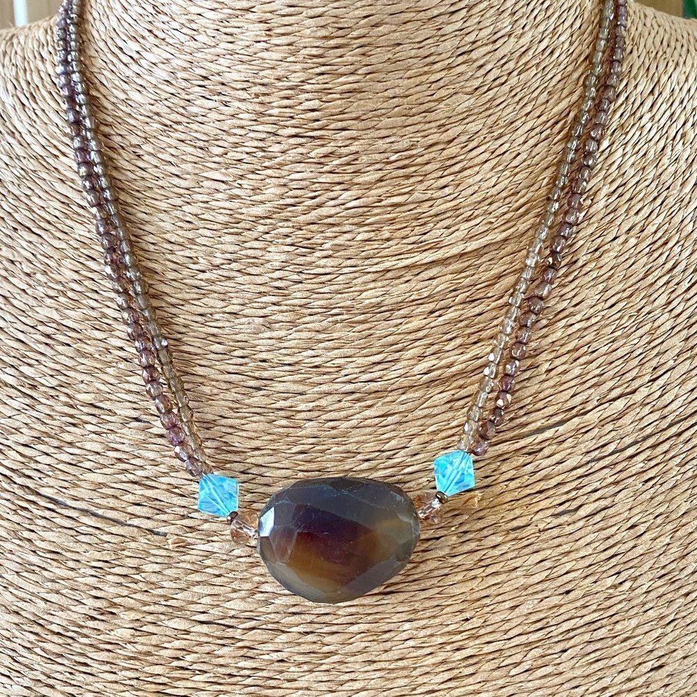 𝅺Smokey Quartz & Crystal Necklace & Earrings One of a Kind